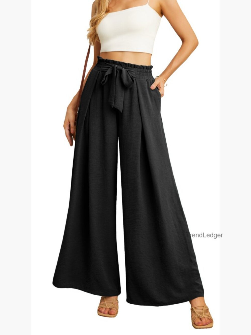 High Waisted Palazzo Pants with Pockets Wide Leg Trousers - Picture 6 of 7